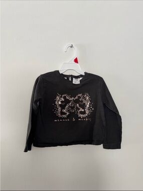 Zara Black Long-Sleeve Minnie & Mickey Sparkle Tee